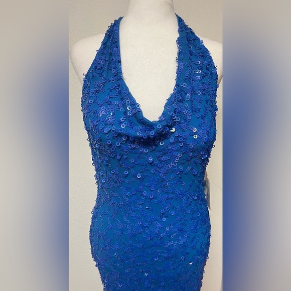 Scala Blue Sequin Halter Gown XL – Silk Blend, Evening Gown Dress NWT - Picture 5 of 7